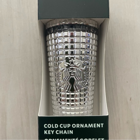 Starbucks Other - Starbucks 2023 Holiday Mini Cold Cup Silver Chrome Grid Ornament Key Chain